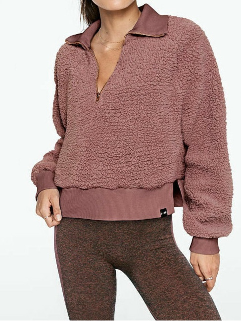 Victoria's Secret Mauve Sherpa Quarter-Zip Teddy Jacket Size Medium